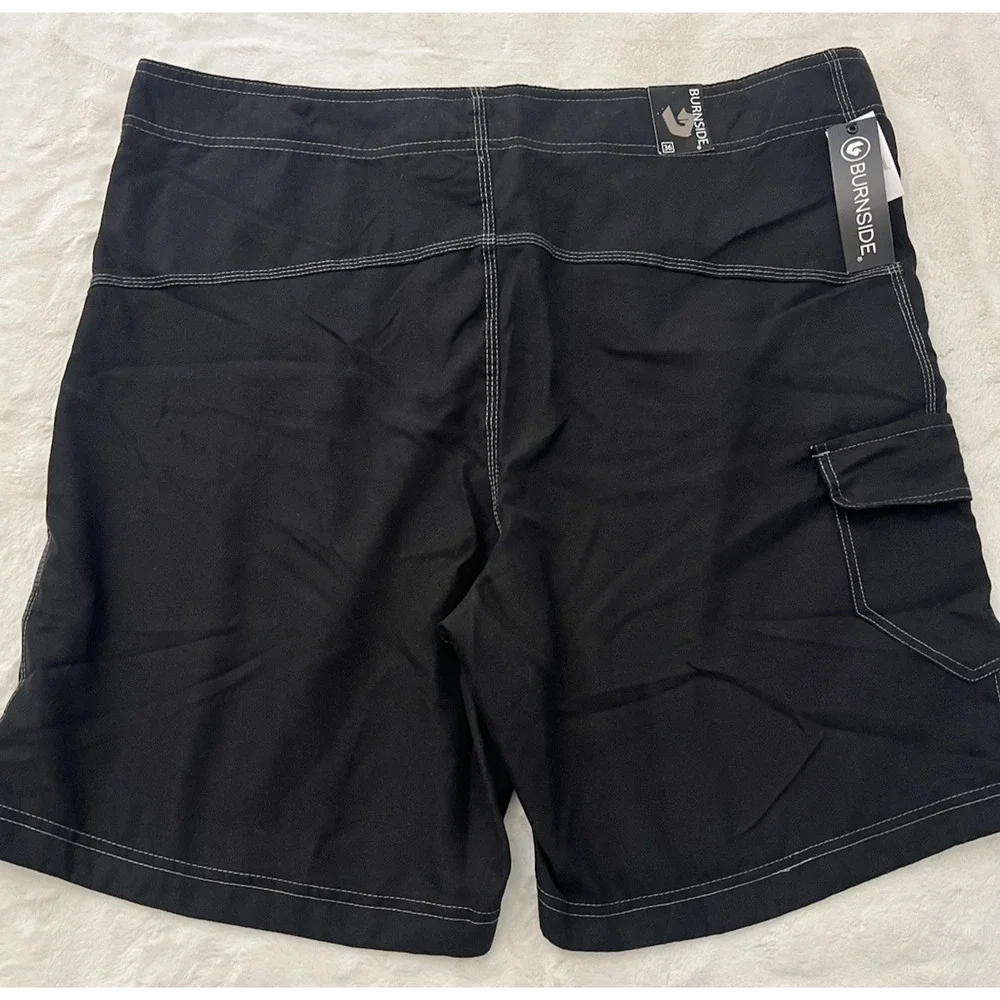 Burnside Mens Size 36 Black Board Shorts Surf Swim Trunks Drawstring NWT